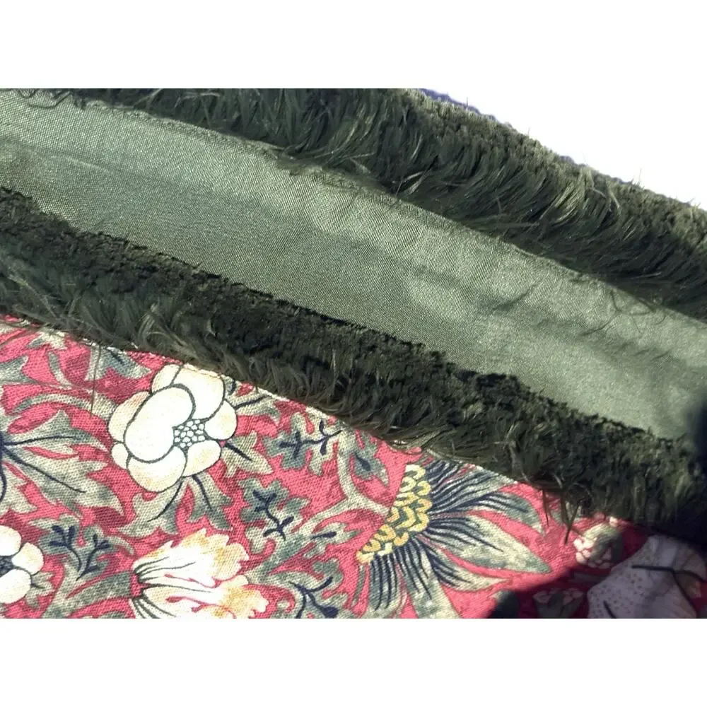 William Morris & Co Strawberry Thief Table Runner Red Olive Green Fringe 16x90”